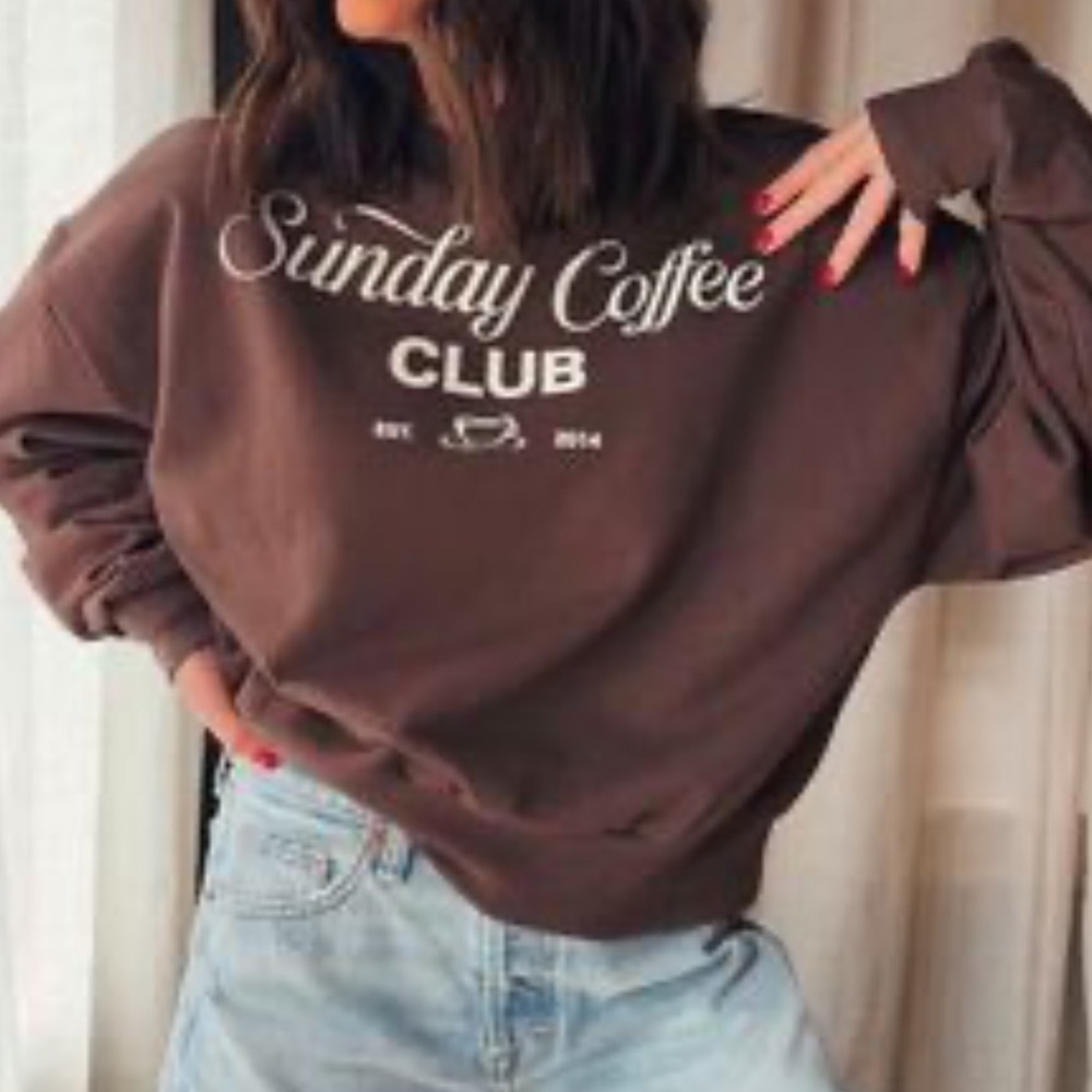 NWT Modern Lux Brown 'Sunday Coffee Club' Sweatshirt Hoodless. Size XXL.